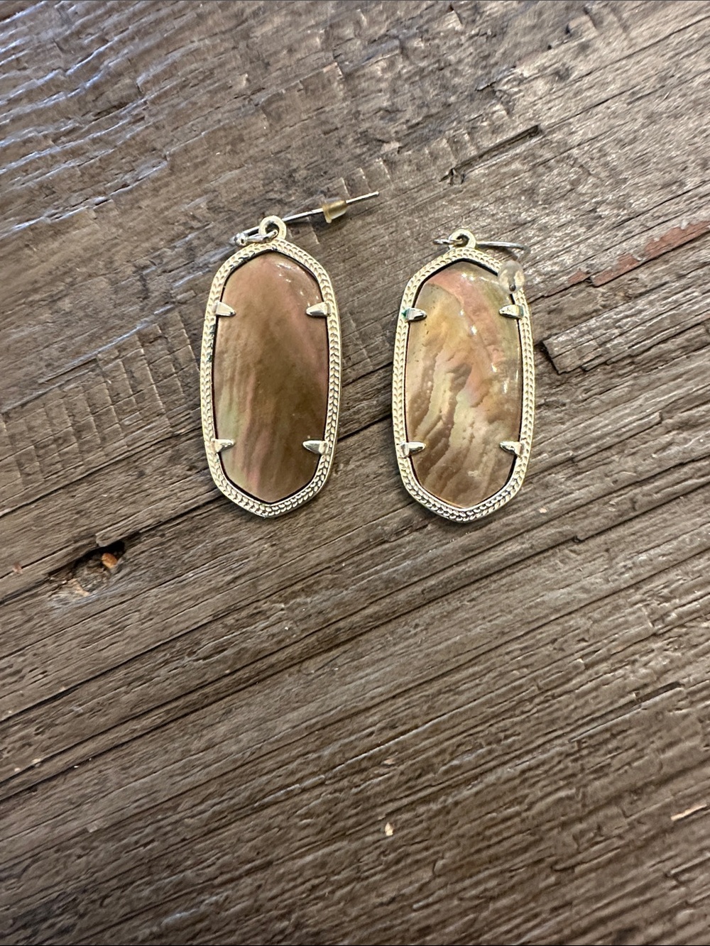 Kendra Scott Iridescent Brown Stone Gold-Trim Drop Earrings